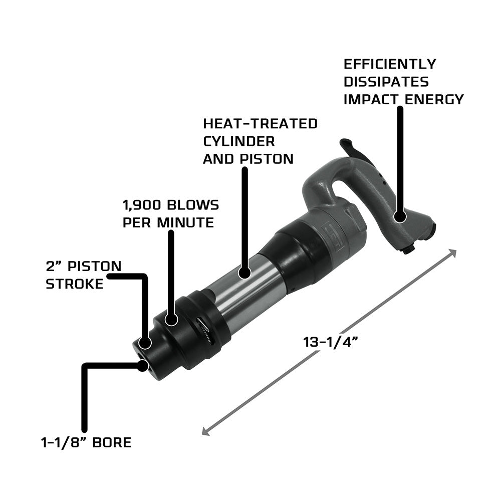 JET JCT-3641 2" Stroke Hex Shank Pneumatic Chipping Hammer (Open Handle) - JT9-550641