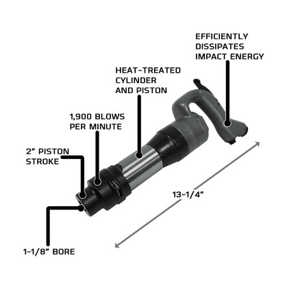JET JCT-3641 2" Stroke Hex Shank Pneumatic Chipping Hammer (Open Handle) - JT9-550641