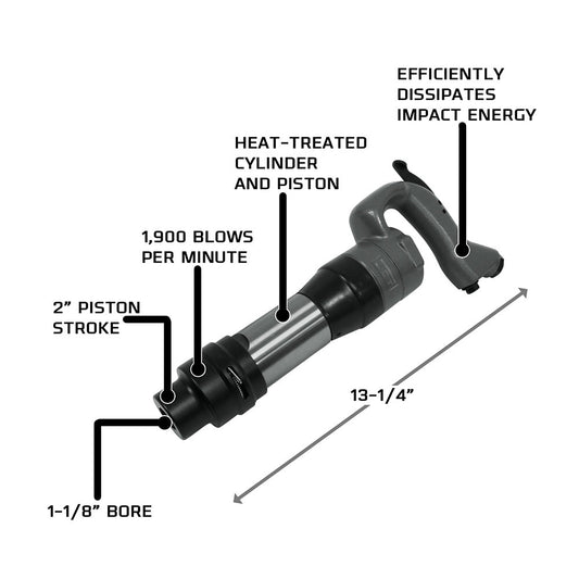 JET JCT-3641 2" Stroke Hex Shank Pneumatic Chipping Hammer (Open Handle) - JT9-550641