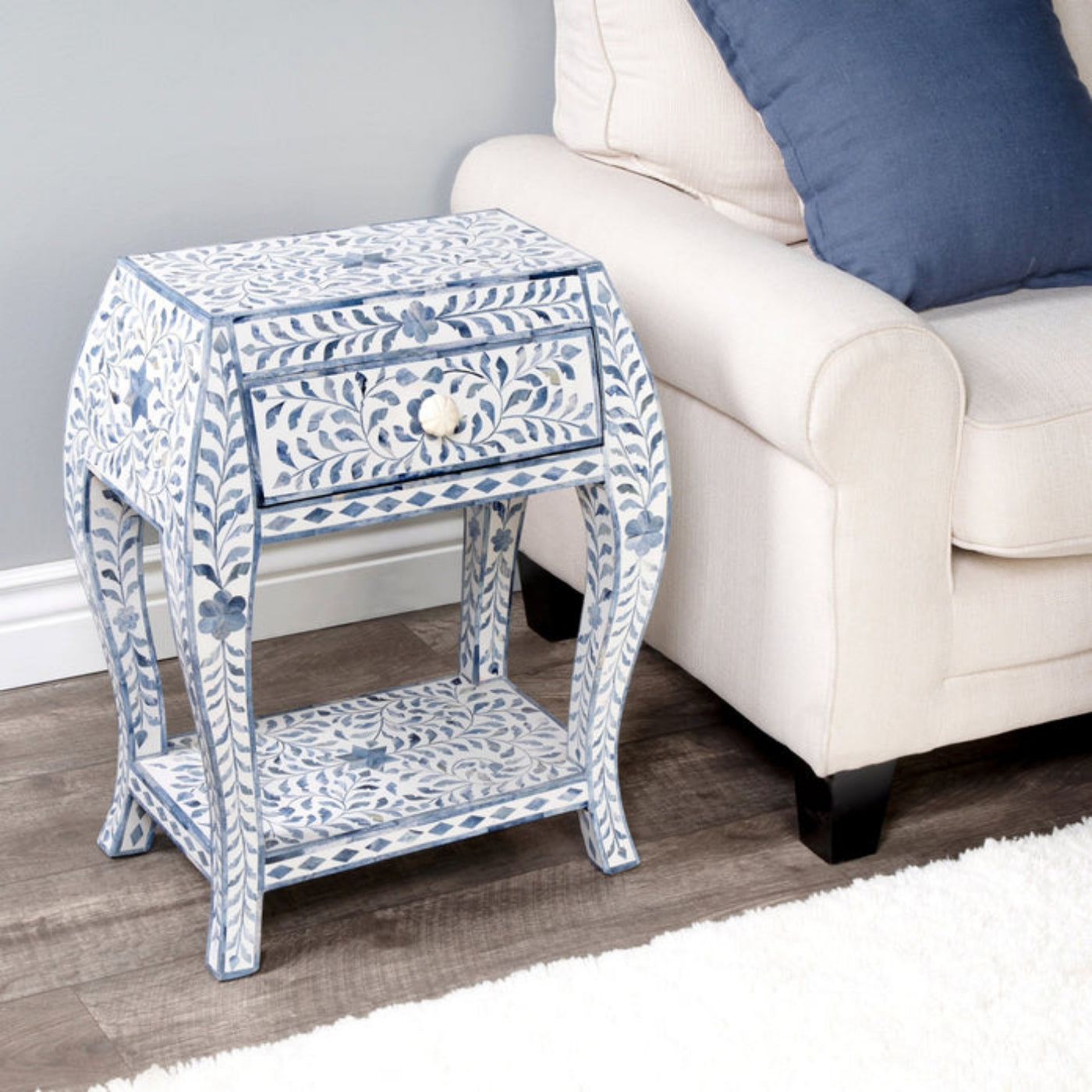 Butler Specialty Company Trubadur and Bone Inlay Side Table, White and Blue  - 5530417