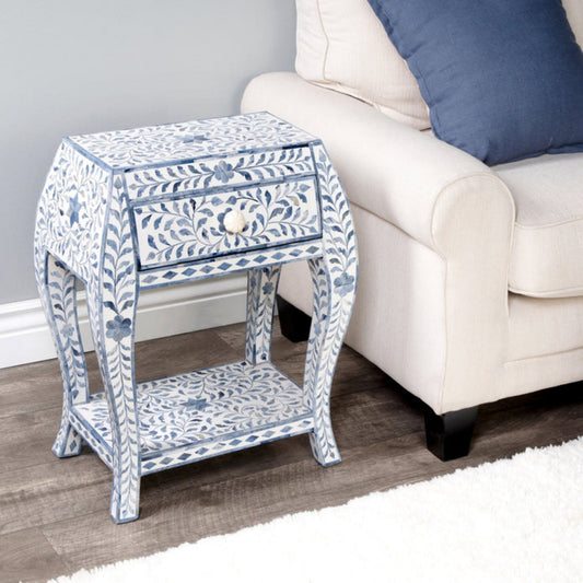 Butler Specialty Company Trubadur and Bone Inlay Side Table, White and Blue  - 5530417