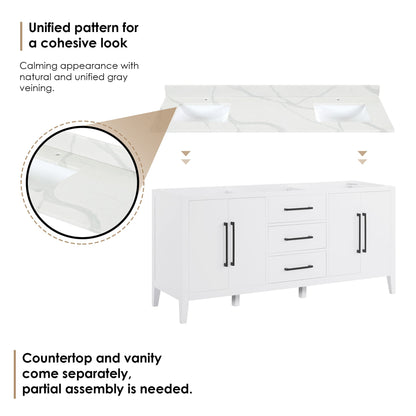 Altair Designs Laurel 72" double vanity with top - 558072-WH-CWQ-NM