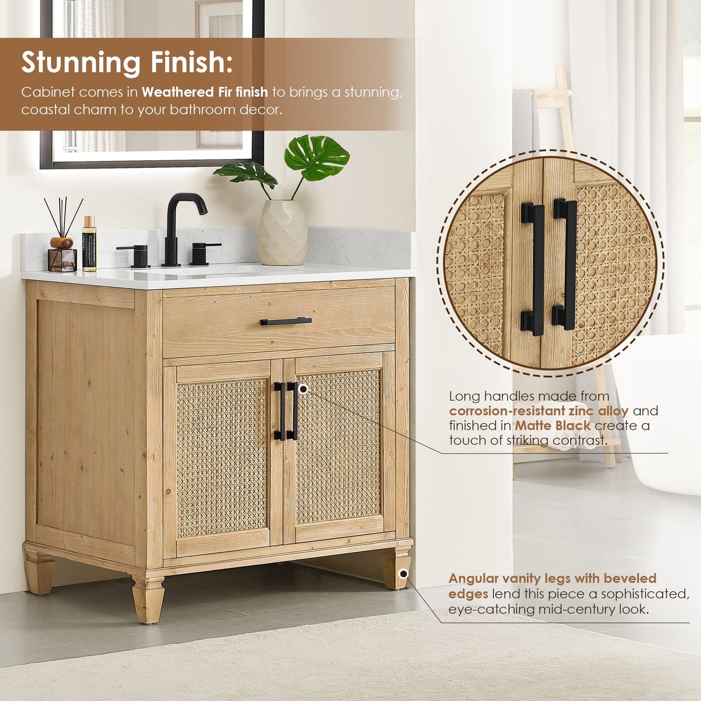 Altair Designs Salome 36"/48"/60"/72"/84" single/double vanity with top - 571036-WF-GW-NM