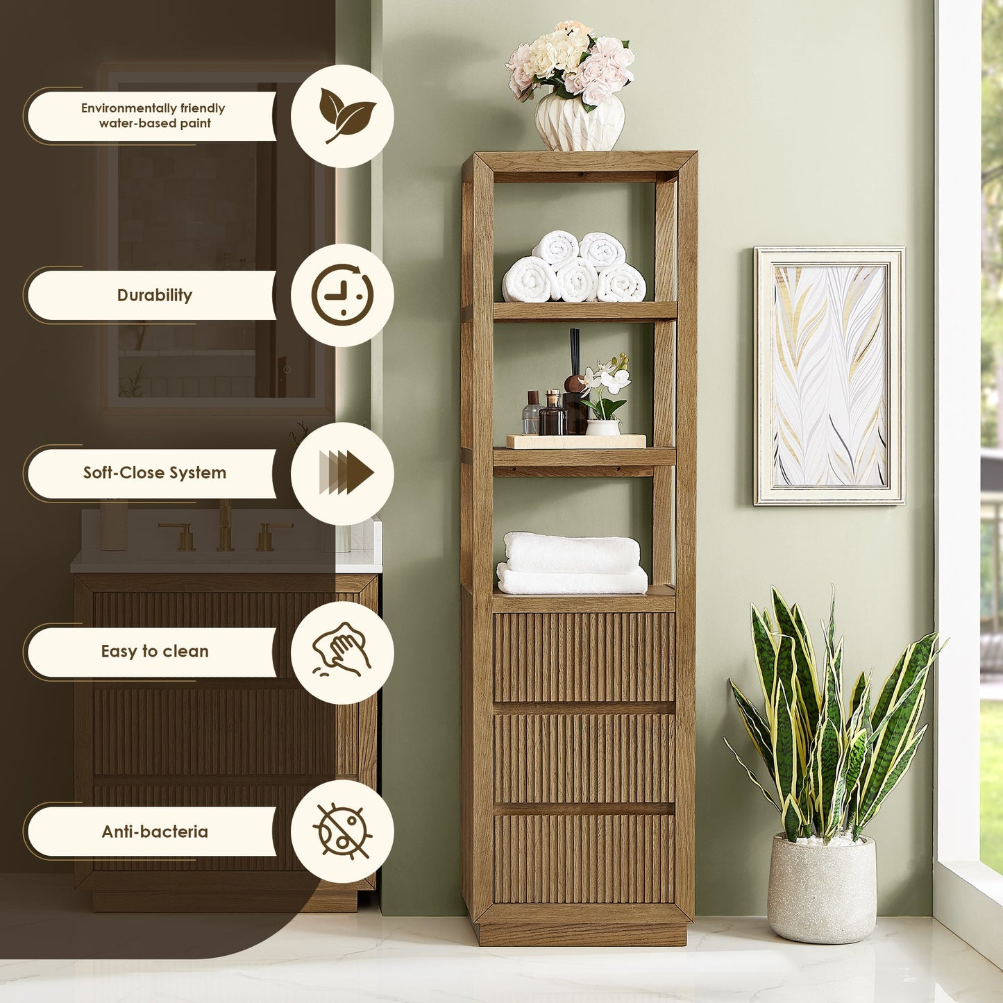 Altair Designs Navan 20" Freestanding Linen Cabinet in Weathered Brown - 588020-SCB-WB
