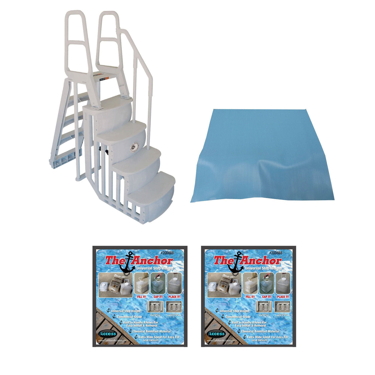 Main Access 200100T Above Ground Pool Ladder Steps w/ Mat Pad + 2 Sand Weights - 59341