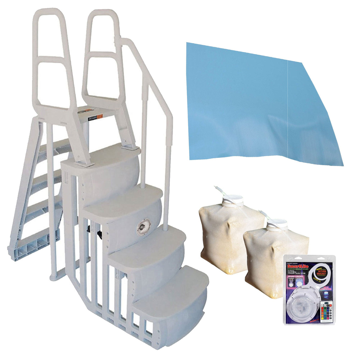 Main Access 200100T Above Ground Pool Ladder Steps w/ Pad + 2 Weights + LED Lite - 59345