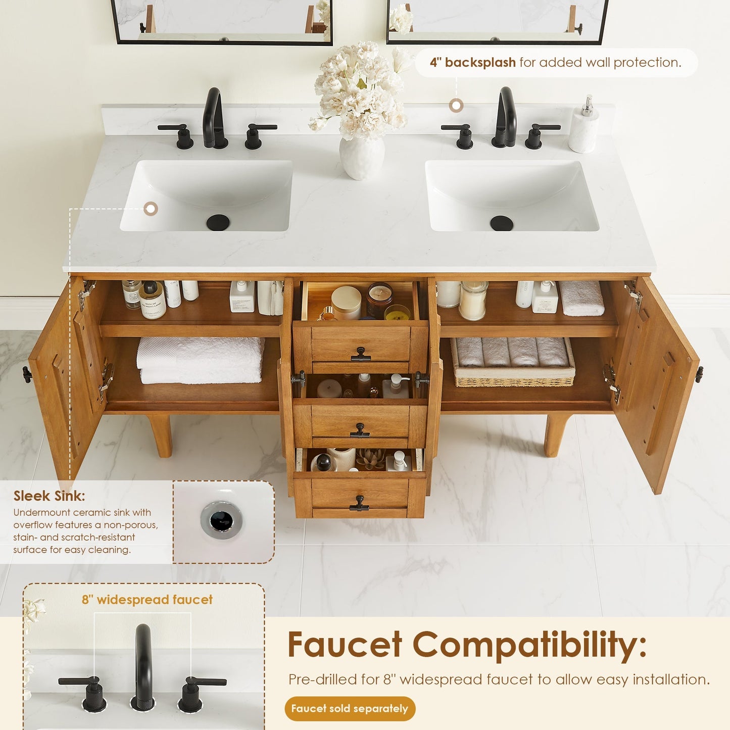 Altair Designs Orasia 36"/48"/60"/72" single/double vanity with top - 595036-MB-CMQ-NM