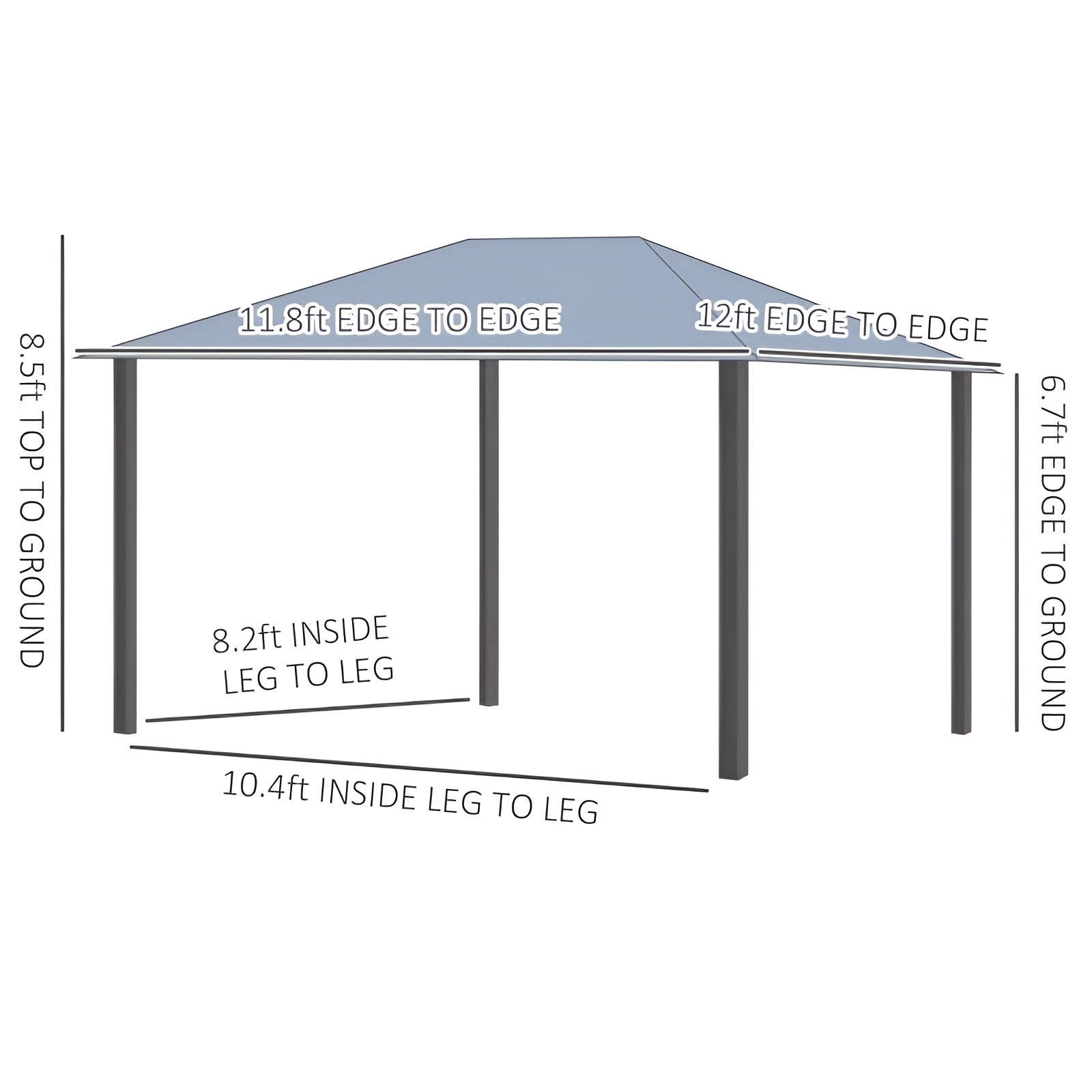 Outsunny 12' x 10' Hardtop Gazebo Aluminum Frame - 84C-291V01