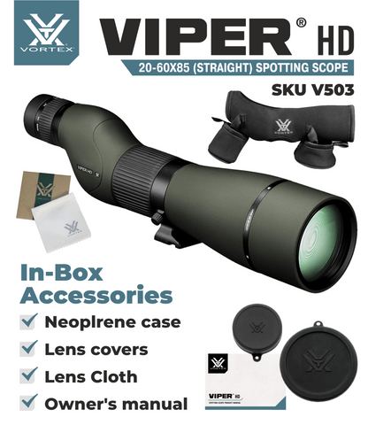 Vortex Optics Viper HD 20-60x85 Straight Spotting Scope V503 with Free Hat and Wearable4U Bundle - V503_Hat-CD_LCP
