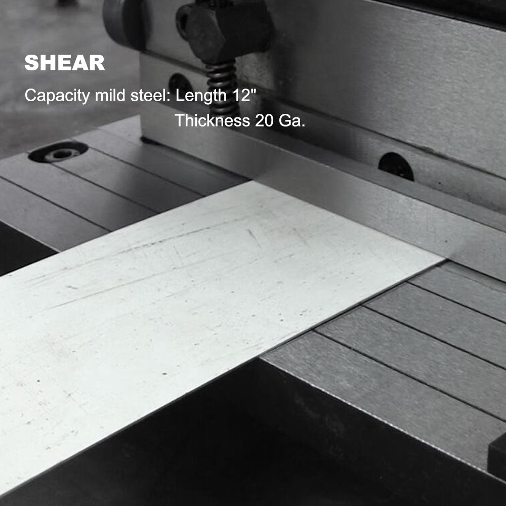 Kaka industrial Sheet Metal Brake 3-In-1/12, 12-Inch Combination Sheet Metal Brake, Shear Press Brake 20-Gauge Capacity, Shears and Slip Roll Machine for Shear Bending Rolling, Brake Shear Roll Machine - 171001