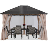 10x12 Outdoor Hardtop Gazebo Aluminum Frame Polycarbonate Top Canopy with Curtains and Netting - B0CHRVHD5S