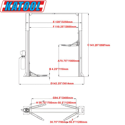 Katool Two Post Clear-floor Vehicle Lift 12,000lbs M120 - KT-M120