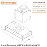 Awoco RH-IT08-CR Flush Ceiling Mount Split Insert Range Hood, Stainless Steel 4 Speeds 1000 CFM, 8” Round Vent LED Lights Remote Control - RH-IT08-CR30