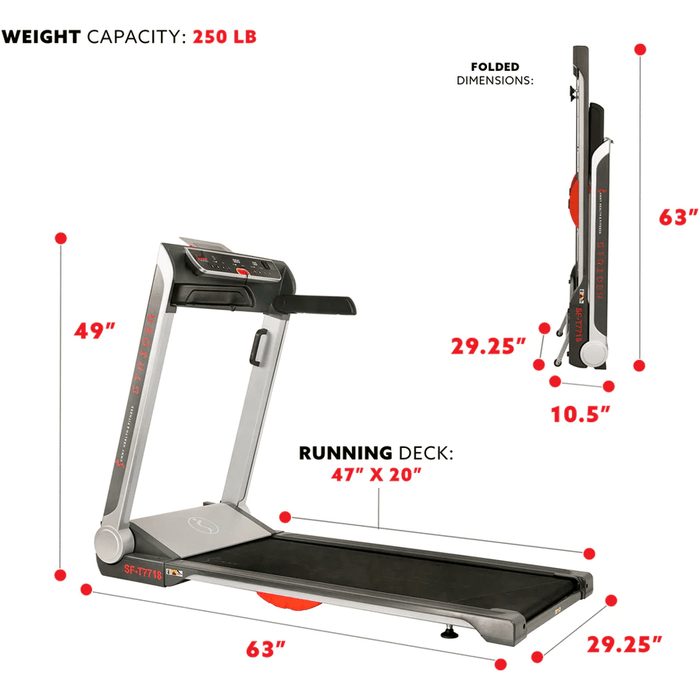 Sunny Health & Fitness Pro Treadmill with Wide Flat Folding and Low Deck