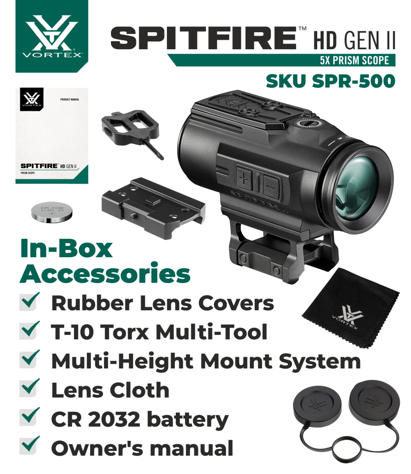 Vortex Optics Spitfire HD Gen II 5X Prism Scope BDC4 Reticle with Wearable4U Bundle - SPR-500_Hat-CD_LCP