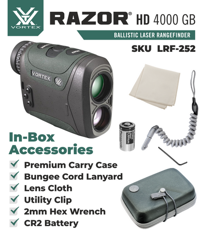 Vortex Optics Razor HD 4000 GB 7x25mm Ballistic Laser Rangefinder with Wearable4U Bundle - LRF-252