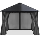 Mastercanopy 10x10 Outdoor Hardtop Gazebo Aluminum Frame Polycarbonate Top with Curtains and Netting - B0DHVKPJDR