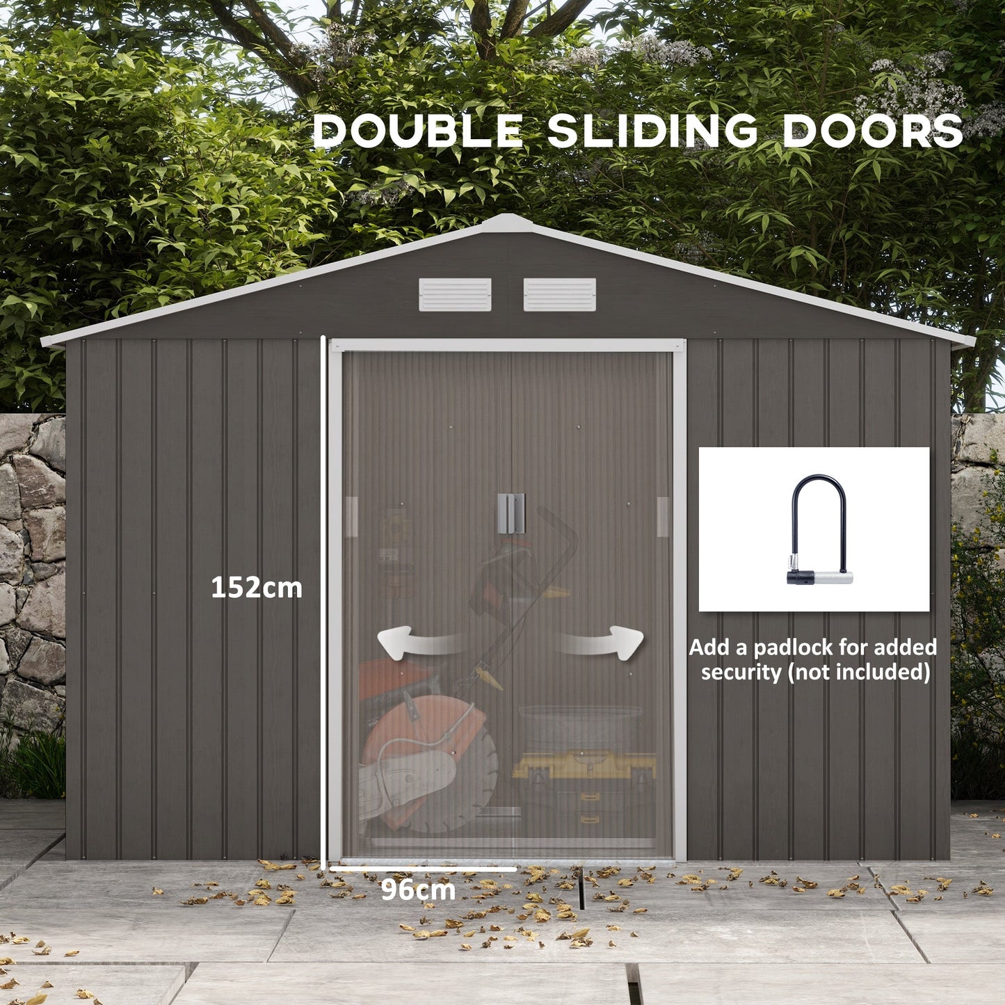 Outsunny EverBase 9' x 6' Outdoor Storage Shed with Foundation Kit, Double Lockable Door & Air Vents, Gray - 845-031GY