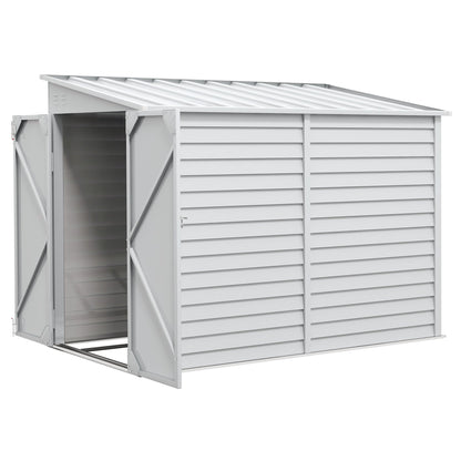 4.6' x 9' Steel Outdoor Storage Shed, with Foundation Kit, Lockable Doors and Gloves, White