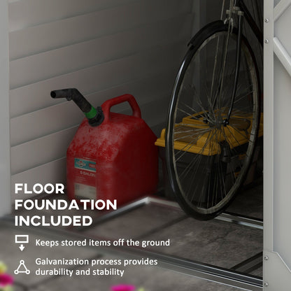 4.6' x 9' Steel Outdoor Storage Shed, with Foundation Kit, Lockable Doors and Gloves, White