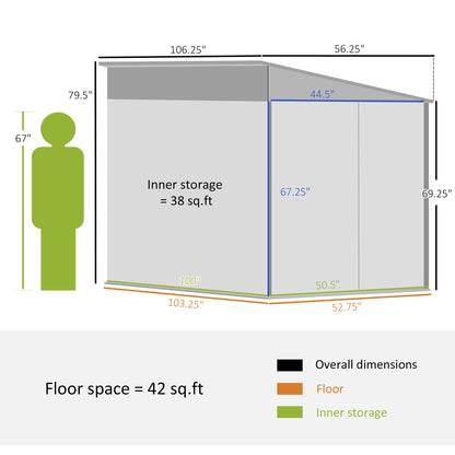 4.6' x 9' Steel Outdoor Storage Shed, with Foundation Kit, Lockable Doors and Gloves, White