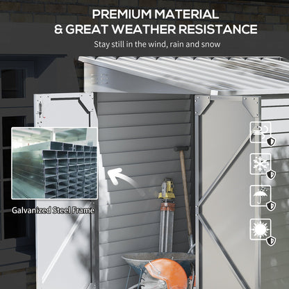 4.6' x 9' Steel Outdoor Storage Shed, with Foundation Kit, Lockable Doors and Gloves, White