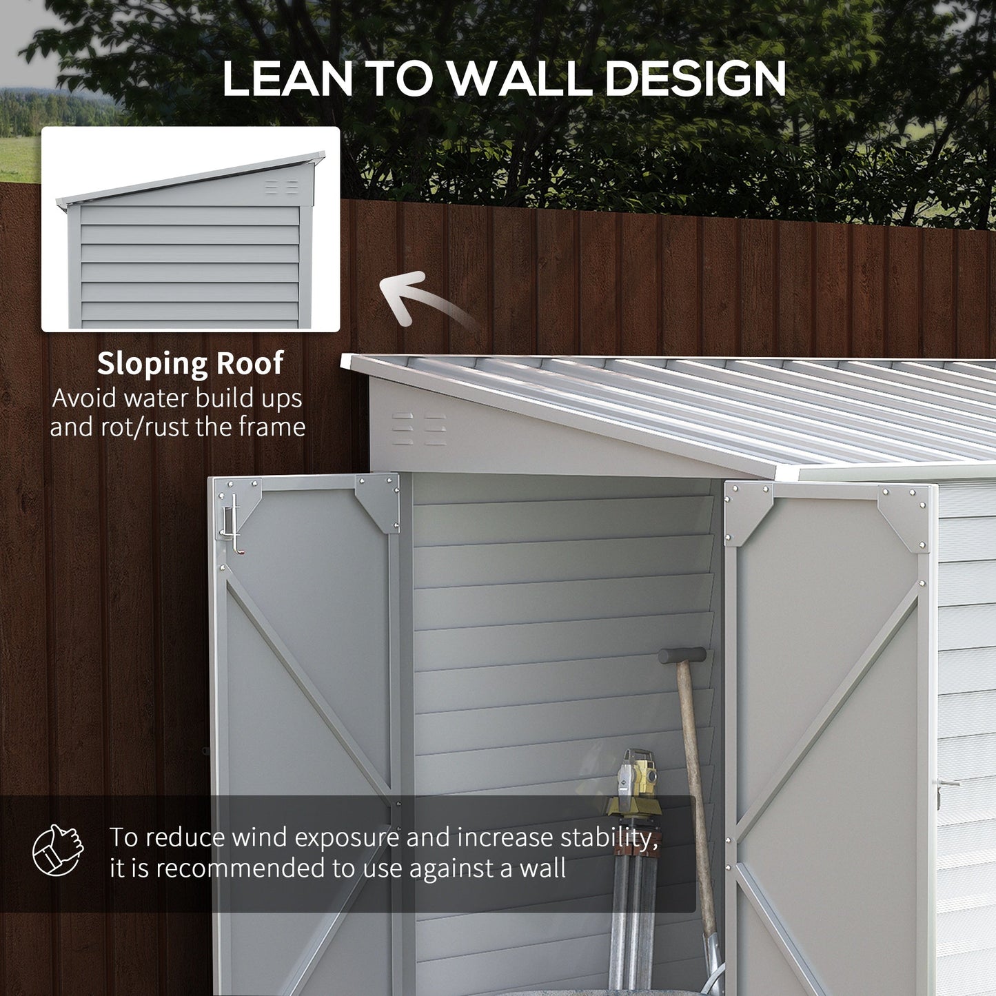 4.6' x 9' Steel Outdoor Storage Shed, with Foundation Kit, Lockable Doors and Gloves, White
