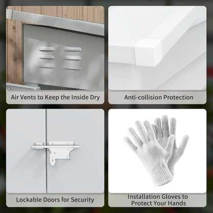 4.6' x 9' Steel Outdoor Storage Shed, with Foundation Kit, Lockable Doors and Gloves, White