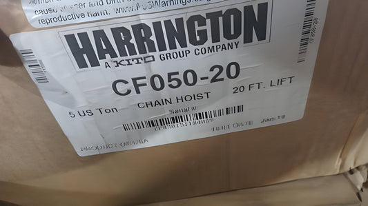 Harrington CF050-20 Hand Chain Hoist with 5 Ton Lift Capacity & 20FT Chain Chain Fall - New Surplus -  Harrington CF050-20 New