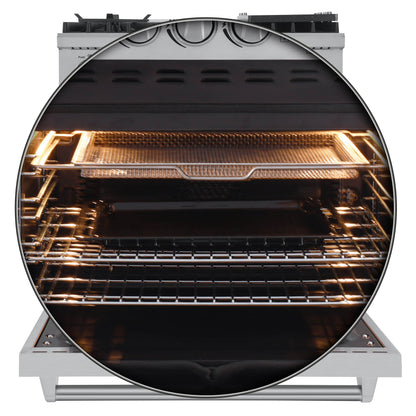 Forno 4-Piece Appliance Package - 30-Inch Gas Range with Air Fryer, Refrigerator with Water Dispenser, Wall Mount Hood, & 3-Rack Dishwasher in Stainless Steel - APW4-6276-30-H