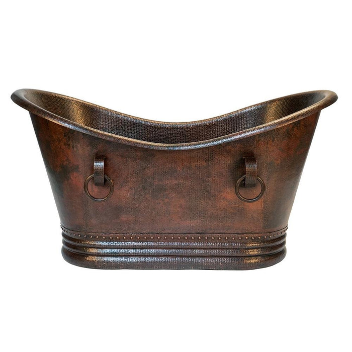 Premier Copper 60 in. Hammered Copper Double Slipper Bathtub With Rings - BTDR60DB