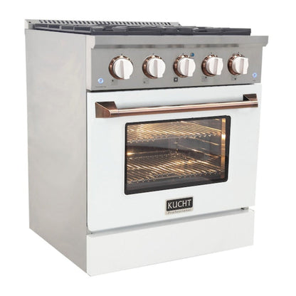 Kucht Professional 30" 4.2 cu ft. Propane Gas Range in White with Rose Gold Accents, KNG301/LP-W-ROSE - KNG301/LP-W-ROSE