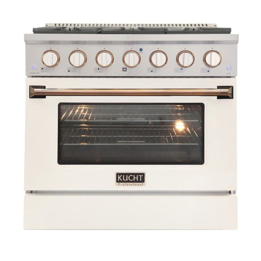 Kucht Signature 36 In. 5.2 cu ft. Propane Gas Range with White Door and Gold Accents -  KNG361/LP-W-GOLD