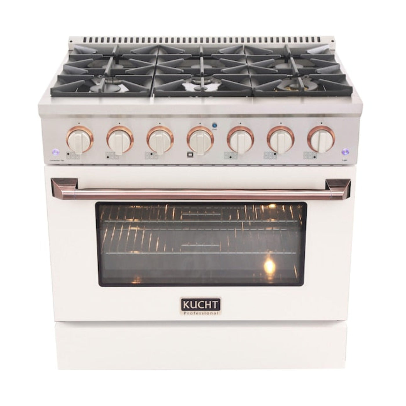 Kucht Signature 36 In. 5.2 cu ft. Propane Gas Range with White Door and Rose Gold Accents, KNG361/LP-W-ROSE - KNG361/LP-W-ROSE
