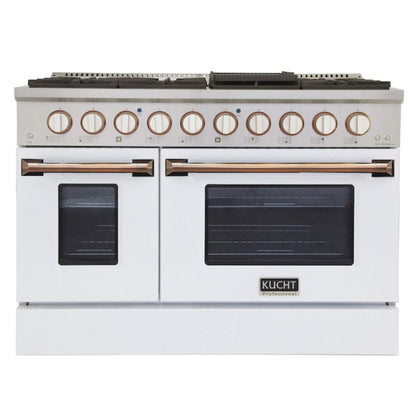 Kucht 48" Pro-Style Natural Gas Dual Fuel Range in White with Gold Accents - KDF482-W-GOLD