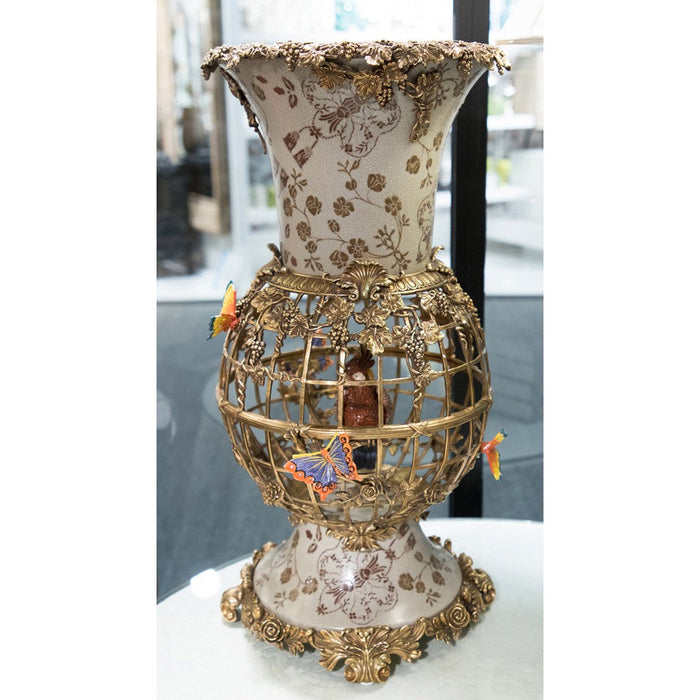 Lovecup Bronze Bird Cage Vase with Parrot L338 - 14595097034850