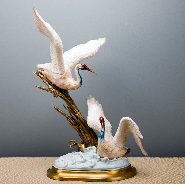 Lovecup Double Seagull Ceramic Figurine with Bronze L352 - 14594797437026