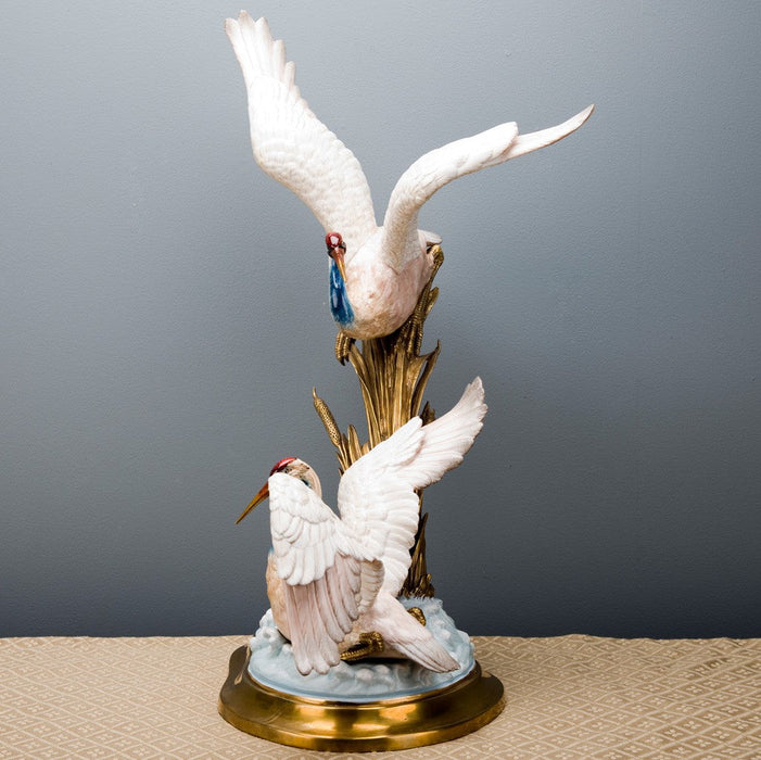 Lovecup Double Seagull Ceramic Figurine with Bronze L352 - 14594797437026