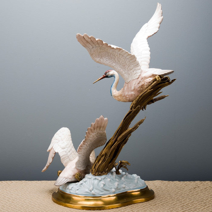 Lovecup Double Seagull Ceramic Figurine with Bronze L352 - 14594797437026