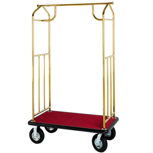 Hospitality 1 Source XDBCBP-6 Transporter Bellman's Cart — Brass- 6" pneumatic wheels - XDBCBP-6
