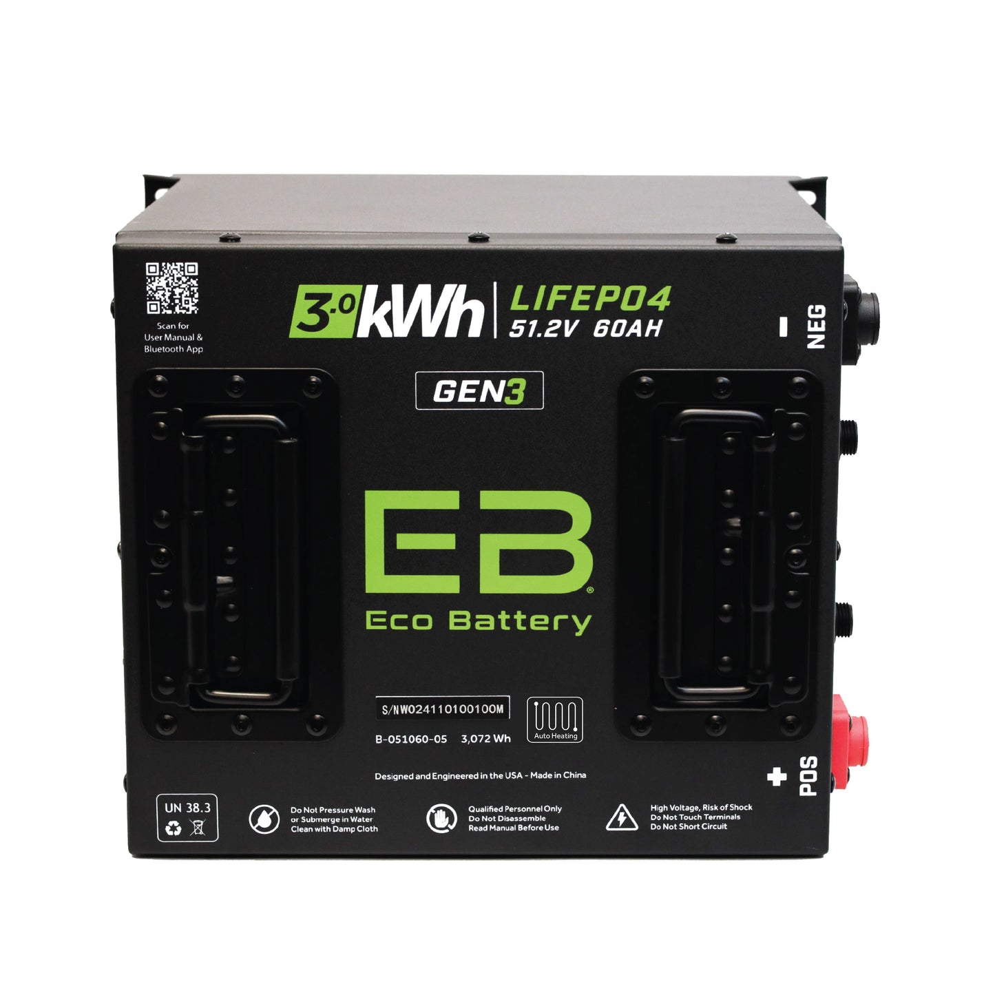 Eco Battery 51V 60Ah Cube LiFePO4 Battery / Heated - A-051060-05-H