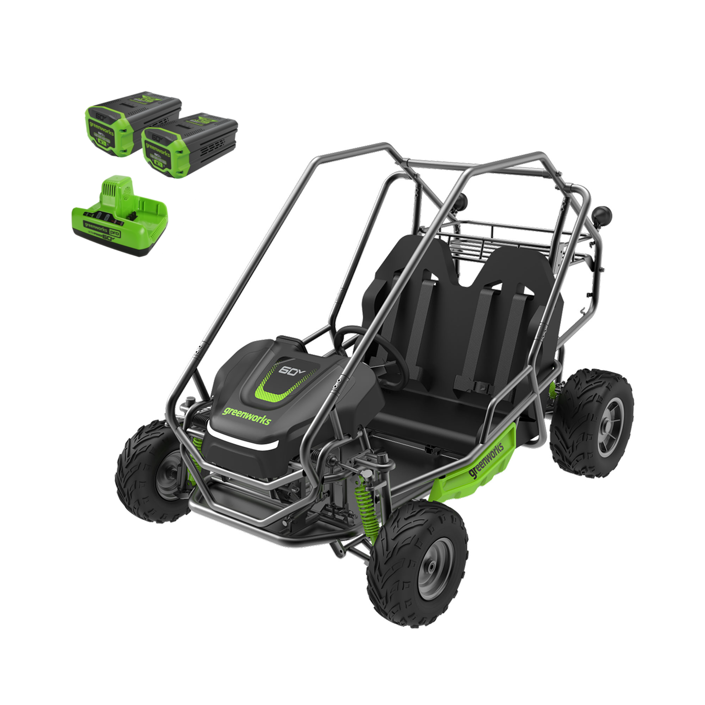 Greenworks 60V Gen 2 STEALTH Series All-Terrain 2-Seat Electric Youth Go-Kart w/ (2) 8Ah Batteries and Dual Port Charger - 7431302