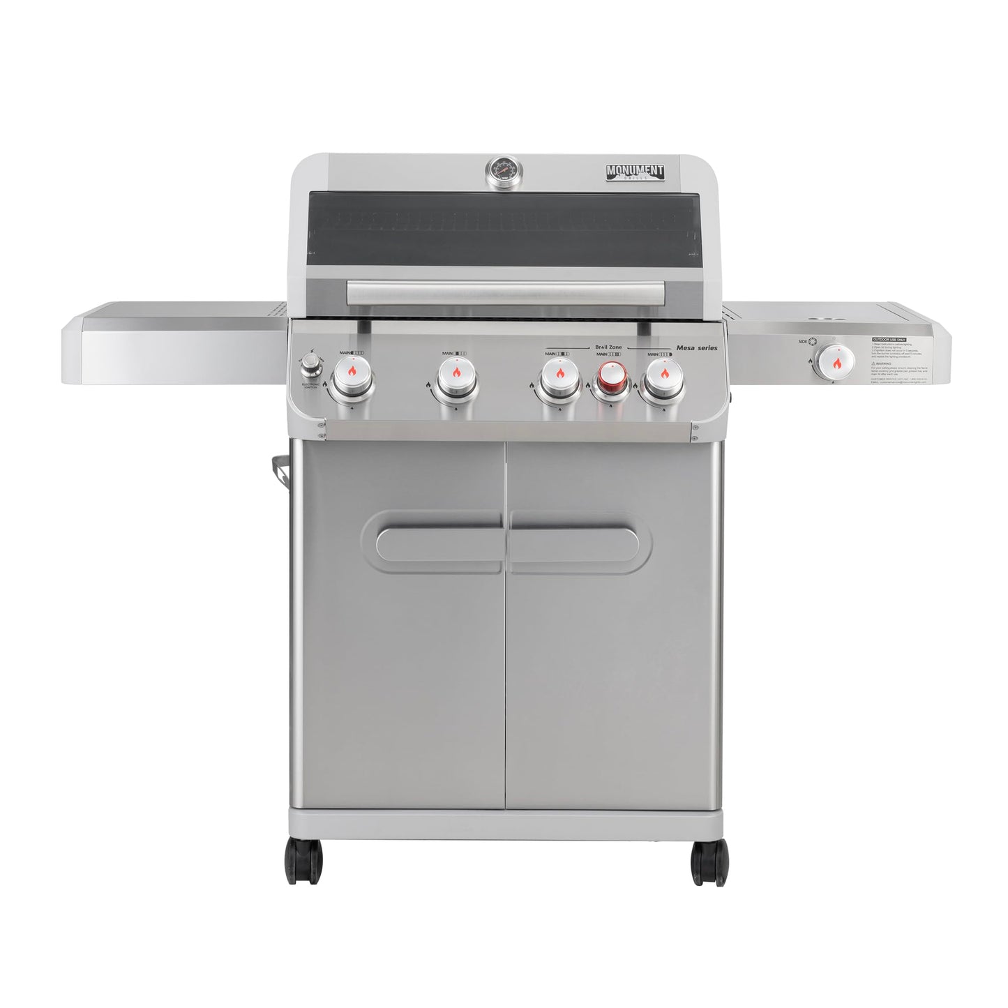 Monument Grills 4-Burner Propane Gas Grill, 62,000 BTU, Side Burner, Infrared Tech, Mesa415BZ with BBQ Cover - B0CWL8YL4V
