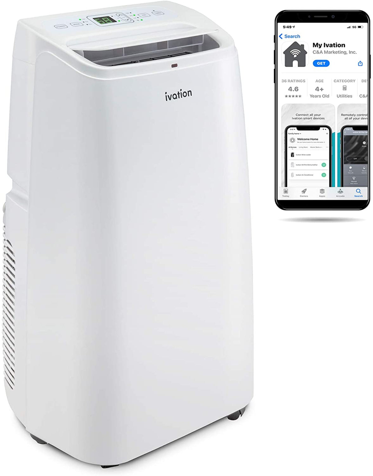 Ivation Smart 8,000 - 13,000 BTU Portable Air Conditioner with Window Exhaust - IVAPACWIFI8K