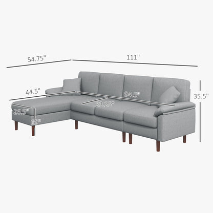 HomCom Reversible L-Shaped Sleeper Sectional Sofa, Gray - B0CVX1N2B8