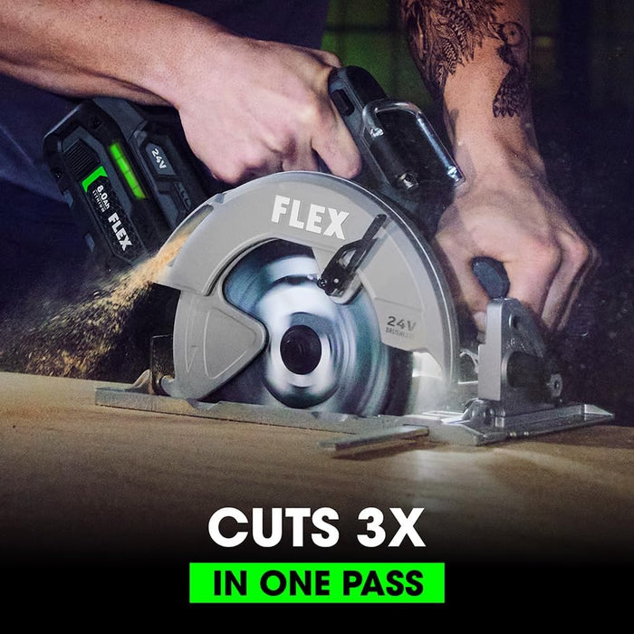 FLEX 24V Brushless Cordless 6-Tool Combo Kit: Hammer Drill, Hex Impact Driver, Circular Saw, Multi-Tool, Reciprocating Saw, Work Light with 2.5Ah, 5.0Ah Lithium Batteries and 160W Charger - FXM601-2B