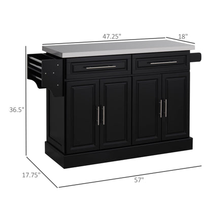 HomCom Rolling Kitchen Island with Storage, Portable Kitchen Cart with Stainless Steel Top - B071YMR7FJ-1