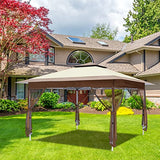 Outfine 12'x12' Gazebo Outdoor Pop up Canopy Tent with Curtains and Shelter for Patio, Party & Backyard Khaki - B09MW4Z987