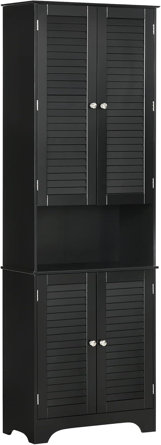 HomCom Tall Narrow Bathroom Storage Cabinet with Doors and Shelf Adjustability - B08BCH9T6H-1