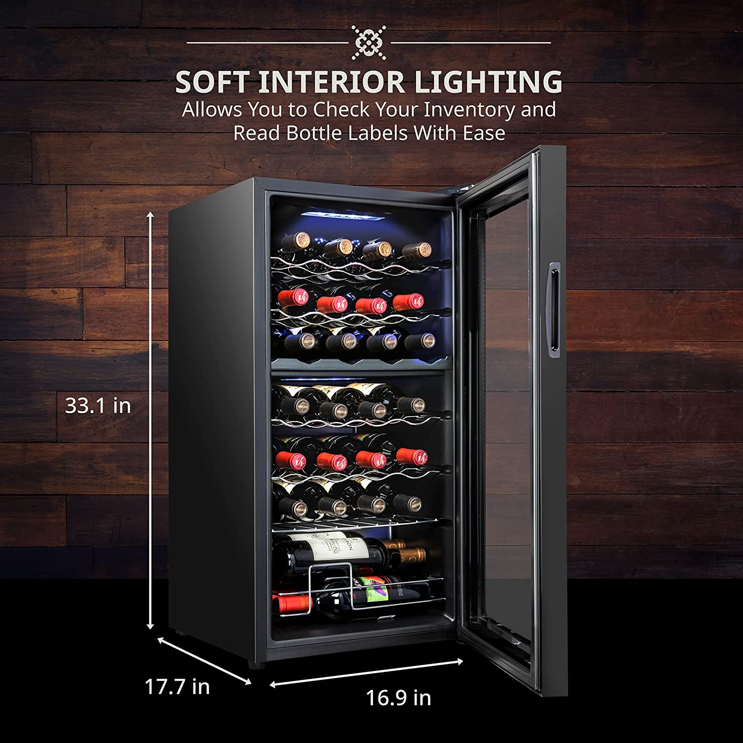 Ivation 28 Bottle Freestanding Wine Refrigerator, Dual Zone Wine Fridge with Lock, Black - IVFWCC281DLB